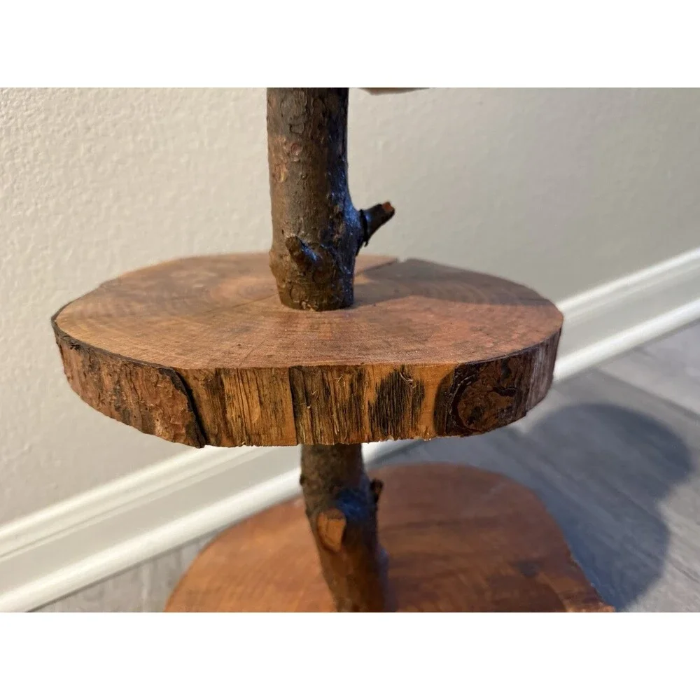 3 tiered Handcrafted Natural Tree Log Slices serving Stand Decorative Style